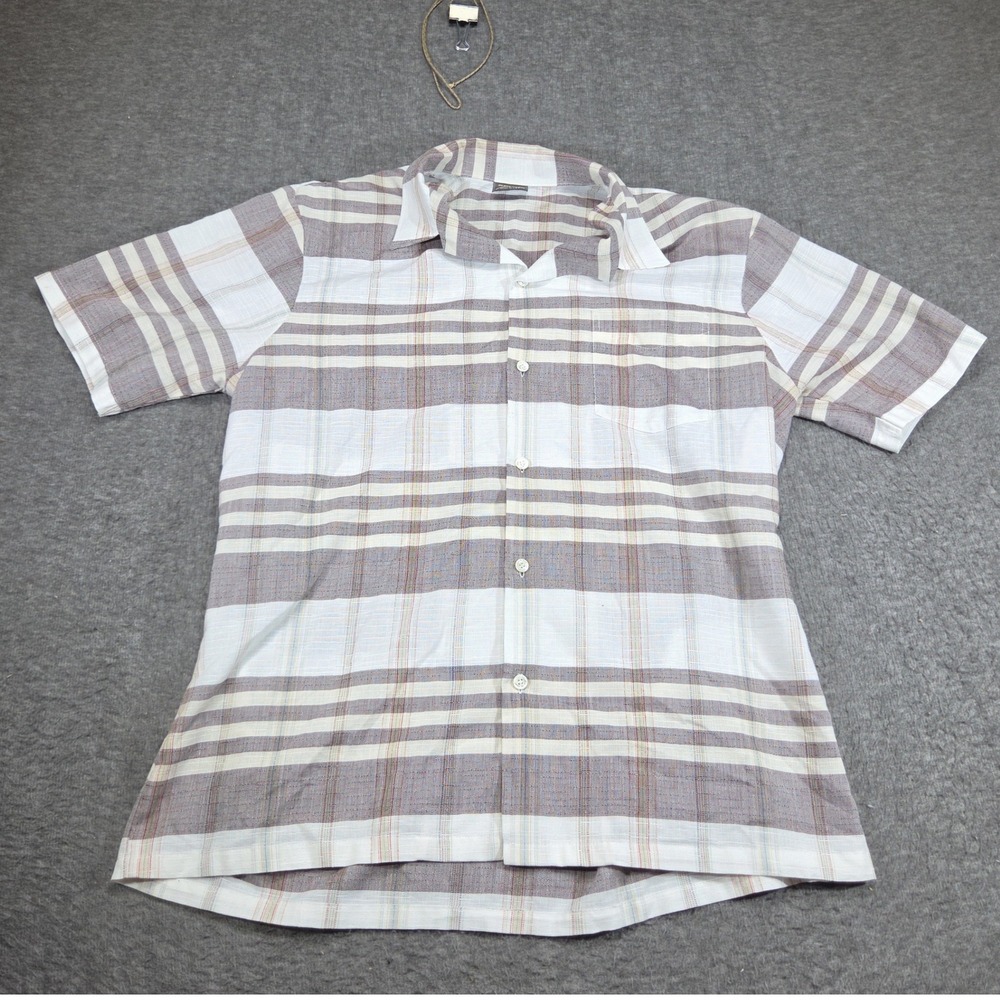 Vintage Spire Button Up Shirt Mens Large Brown Plaid Made in USA Western Cowboy